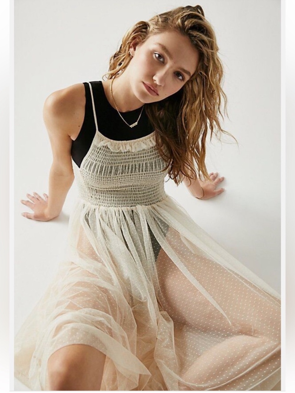 Intimately Free People Sheer Polka Dot Layered Maxi Dress Size X-Small